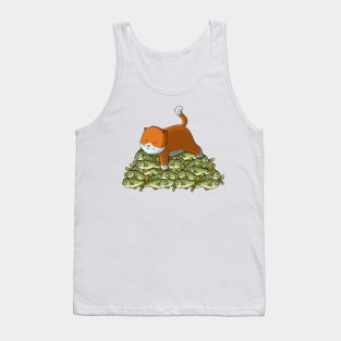 Cat on mountain of fish Tank Top